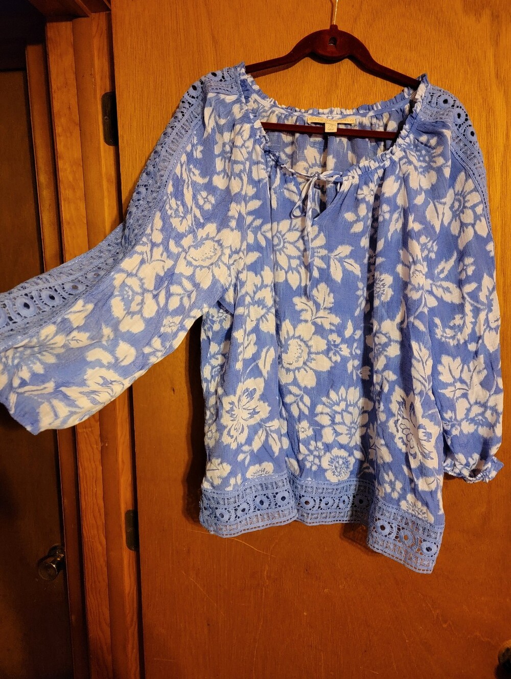 Blue And White Flowy Floral Blouse